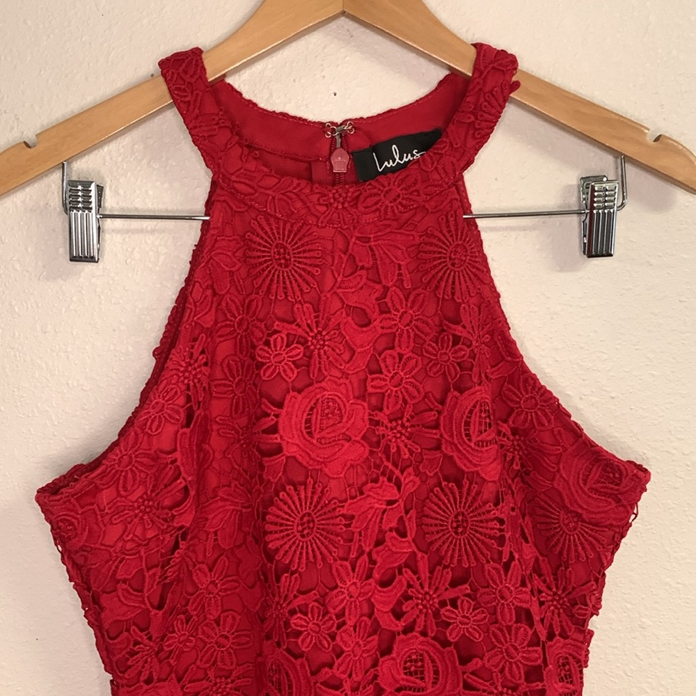 Lulu's Red Lace Mini Dress - Picture 3 of 10